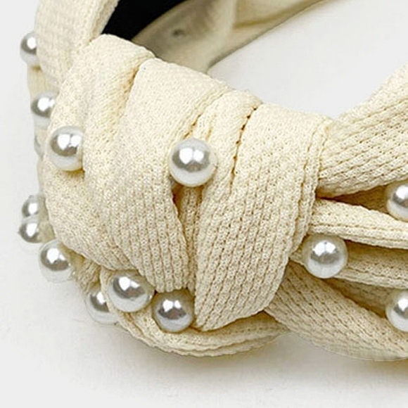 Neutral Pearl Knot Headband Hair Bling Sparkle Jewel Statement Accessory - Picture 2 of 5